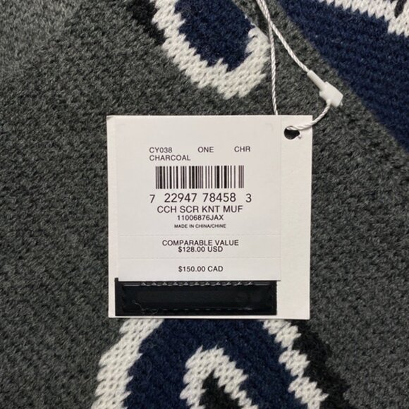 Coach CY038 Coach Script Print Knit Muffler in Charcoal - Picture 4 of 5